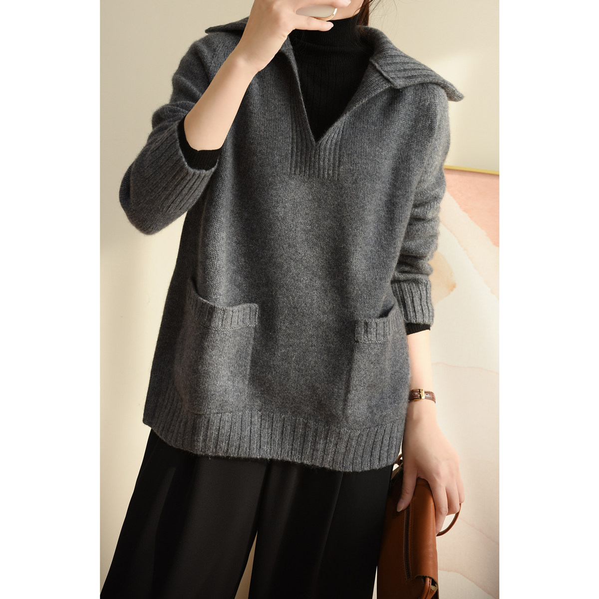 无补 580g  女士全羊绒v领毛衣