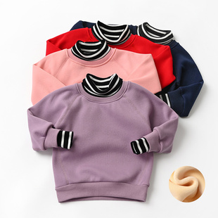 特 儿童纯棉加绒卫衣 男女童高领假两件保暖上衣 秋冬款 童装