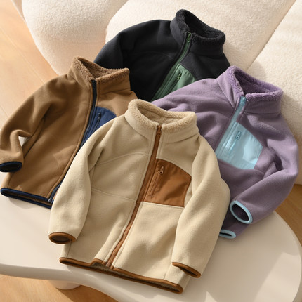 A类加厚450克儿童摇粒绒立领外套 男女童保暖开衫180大童秋冬款