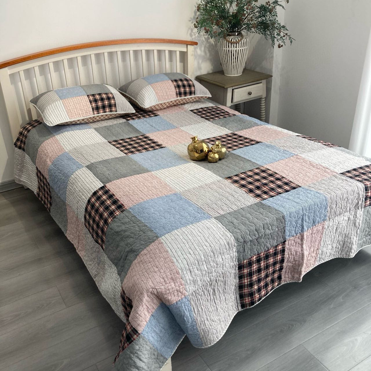 量少好品 纯棉绗缝床垫 三件套 大尺寸双人床枕套 床单床盖 床品