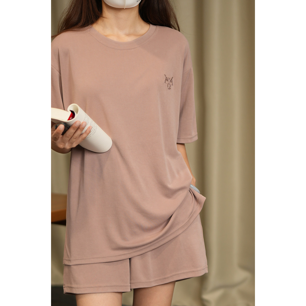 反季特  莫代尔木纤维 女士圆领短袖短裤两件装宽松薄款套装 夏款