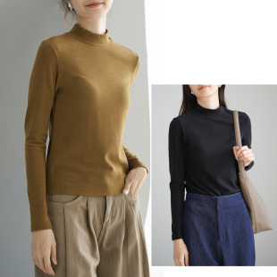 秋冬款 300g牙签绒 T恤 半高领保暖长袖 山东网店 女士双面绒打底衫