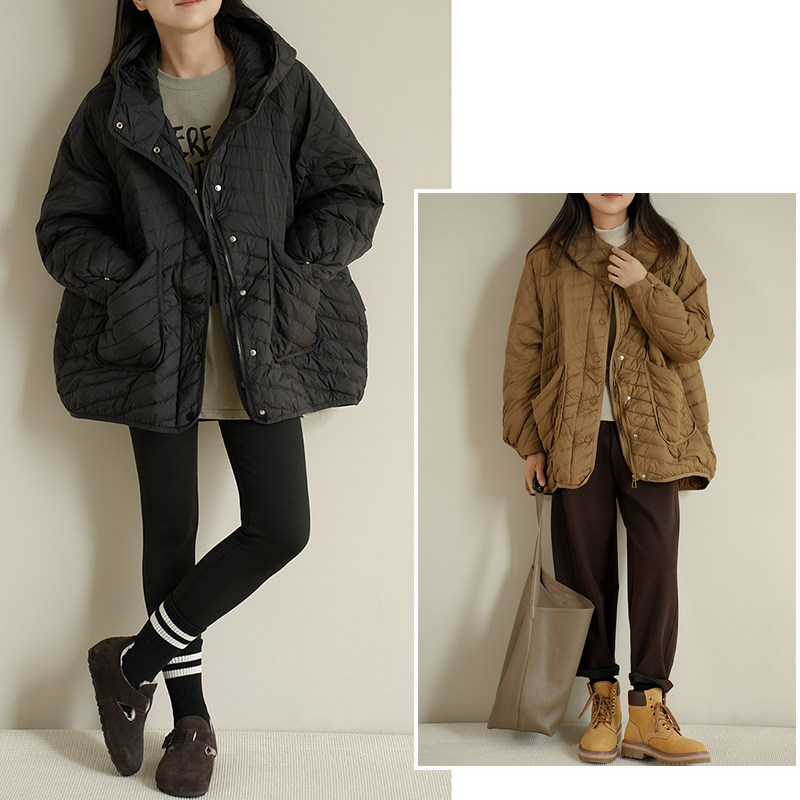 白鸭绒女士连帽羽绒服廓版