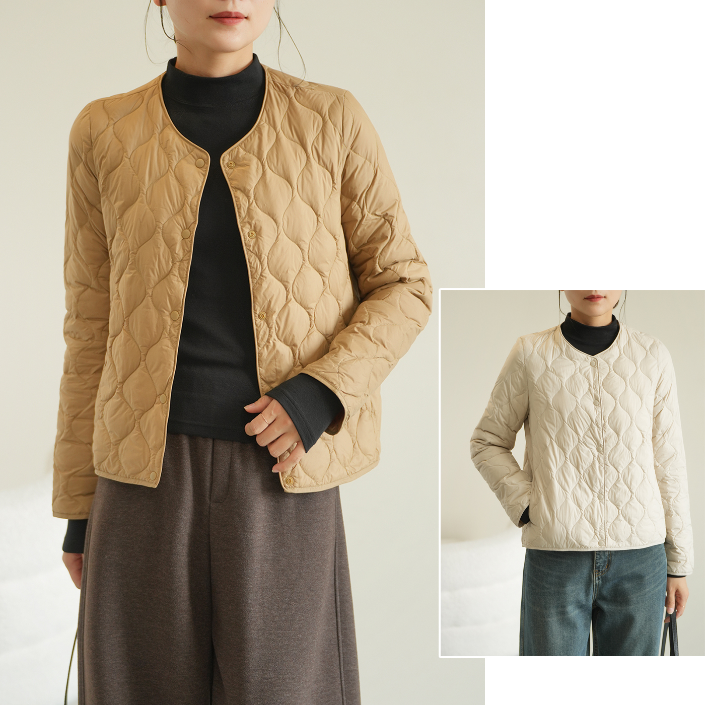 90白鸭绒女士圆领轻薄羽绒服