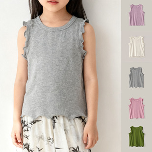无袖 女童薄款 上衣170大码 甜辣妹少女背心 亲子款 童装 木耳边背心
