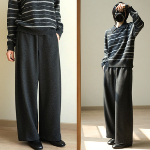 冬k 女士微阔宽松休闲裤 600g重磅含绵羊毛保暖毛呢长裤 带内衬