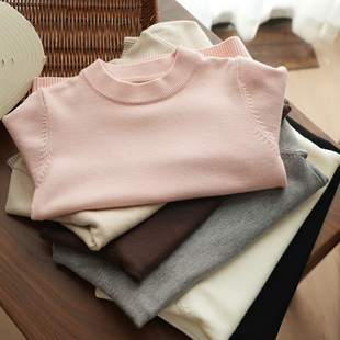 女童纯色针织毛衣 儿童圆领套头纯色保暖上衣线衣 中童春秋款童装