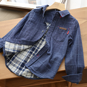 童装 柔软纯棉双层纱 中大童春秋款 衬衫 儿童纱布格子衬衣男童长袖