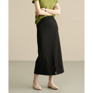 显瘦OL风 女士开叉A字裙 中长裙子 春夏新款 无补 女装 通勤半身裙