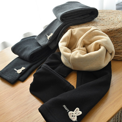 儿童双层加绒裤 女童可爱兔子弹力修身保暖打底长裤 中童冬款童装