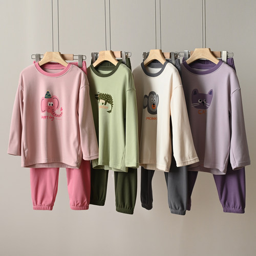 中大童撞色家居服秋衣秋裤套