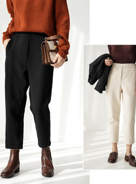 特 小个子 女士烟管裤 厚实拉绒西装裤 OL通勤小脚九分裤