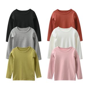 打底 男童女童圆领纯色长袖 中大童 春秋款 糖果色 童装 儿童T恤衫