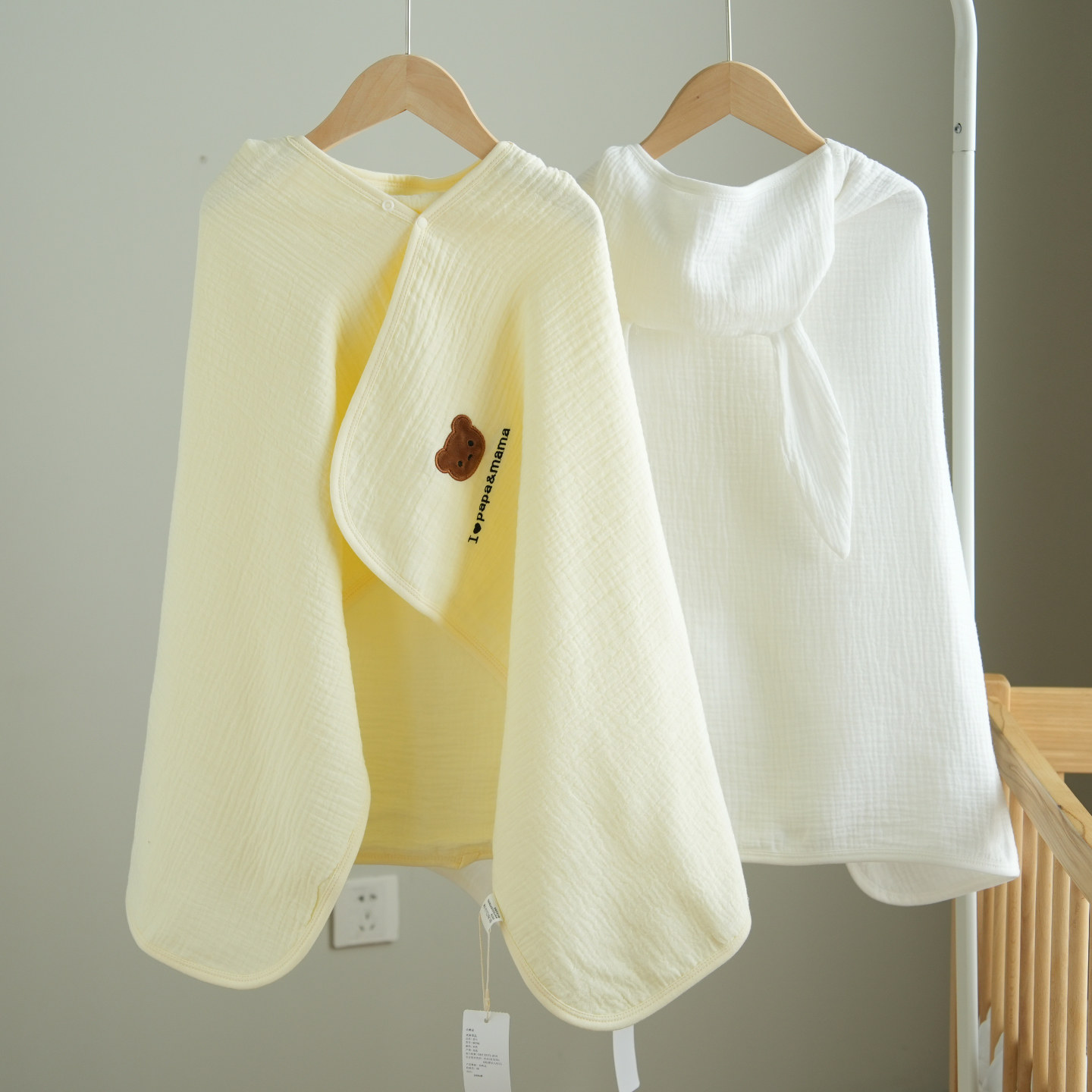 A类 无荧光 婴幼儿洗澡浴巾 新生儿纯棉纱布连帽包被 小盖毯