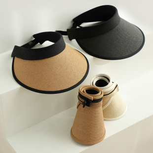 大帽檐草编遮阳帽 女士出游空顶贝壳帽 室外帽子 太阳帽 夏季