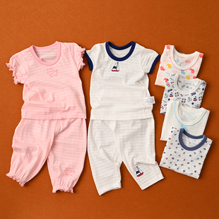 夏日竹节棉睡衣 儿童纯棉套装男女童薄款短袖九分裤家居服 中小童