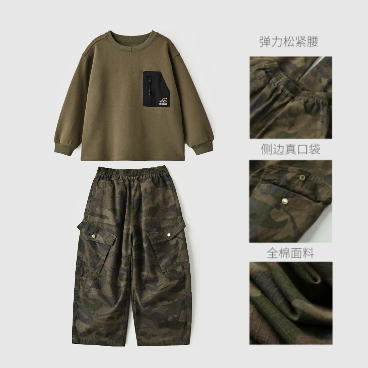 儿童复古迷彩工装裤 男童直筒阔腿裤 宽松长裤子中大童春秋童装