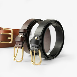 男士 款 女士长针扣腰带 四季 复古纯色方扣真皮皮带 头层植鞣牛皮