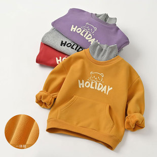 假两件卫衣 儿童加绒高领绒衫 男女童厚实保暖上衣中童秋冬款童装