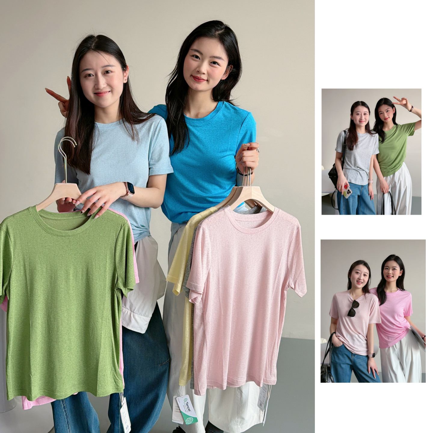 兰精天丝+亚麻 女士圆领纯色短袖上衣 薄款T恤 夏款 女装