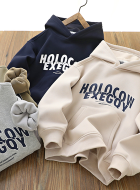 180青少年儿童加绒连帽卫衣 男女童一体绒保暖帽衫中大童冬款童装