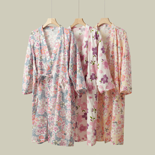 纯棉和服 夏款 浴袍睡衣全棉家居服 薄软睡裙 汗蒸服 40支双层纱