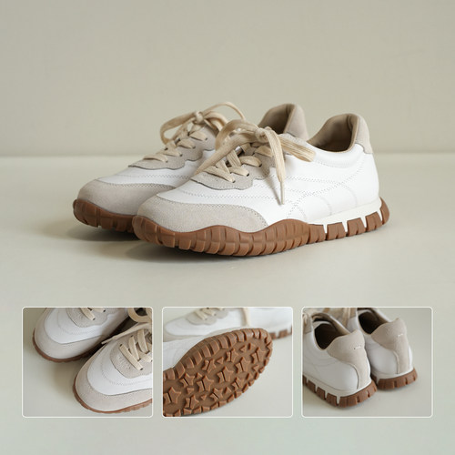 女士头层牛皮拼接德训鞋