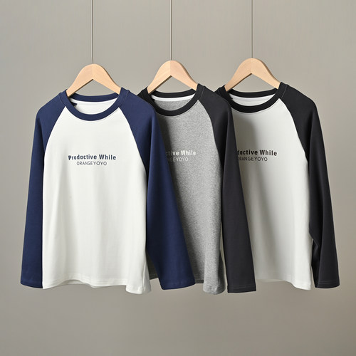 140-180青少年儿童拼色字母T恤