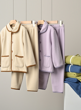 180青少年 A类摇粒绒系扣家居服套装儿童保暖睡衣睡裤 中大童秋冬