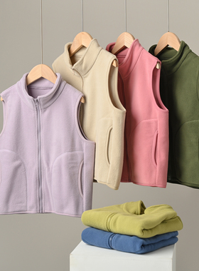 A类儿童摇粒绒立领马甲男女童纯色保暖坎肩180青少年 秋冬款 童装