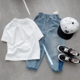 Детская хлопковая однотонная футболка для мальчиков, семейный стиль