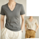 山东网店女装 基础V领 液氨纯棉T恤女士短袖 50支匹马全棉双面丝光