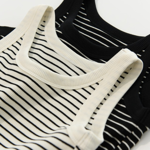 精梳棉 儿童条纹背心 男童女童圆领螺纹上衣 中大童 夏款童装