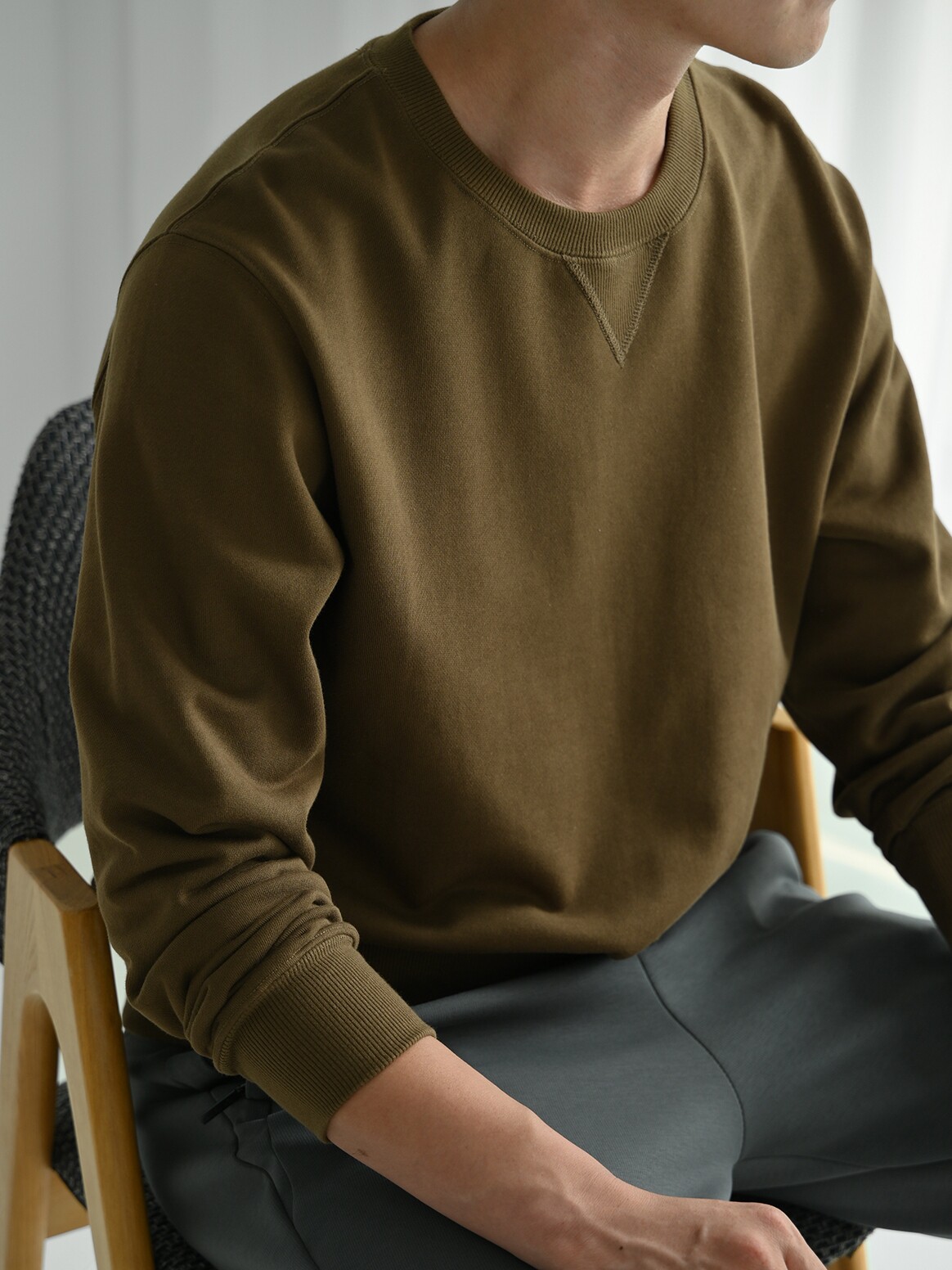 남성용 퓨어 코튼 테리 스웨트 셔츠 헤비급 기본 라운드 넥 긴팔 바닥 셔츠 루즈 탑 봄 가을 남성 의류