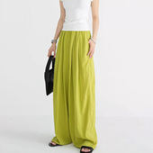 阔腿裤 女士薄款 宽松显瘦垂感长腿裤 夏款 糖果绿 女装 褶皱山本裤