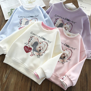 女童春装卫衣2026新款洋气童装儿童纯色印花圆领上衣春秋款百搭潮