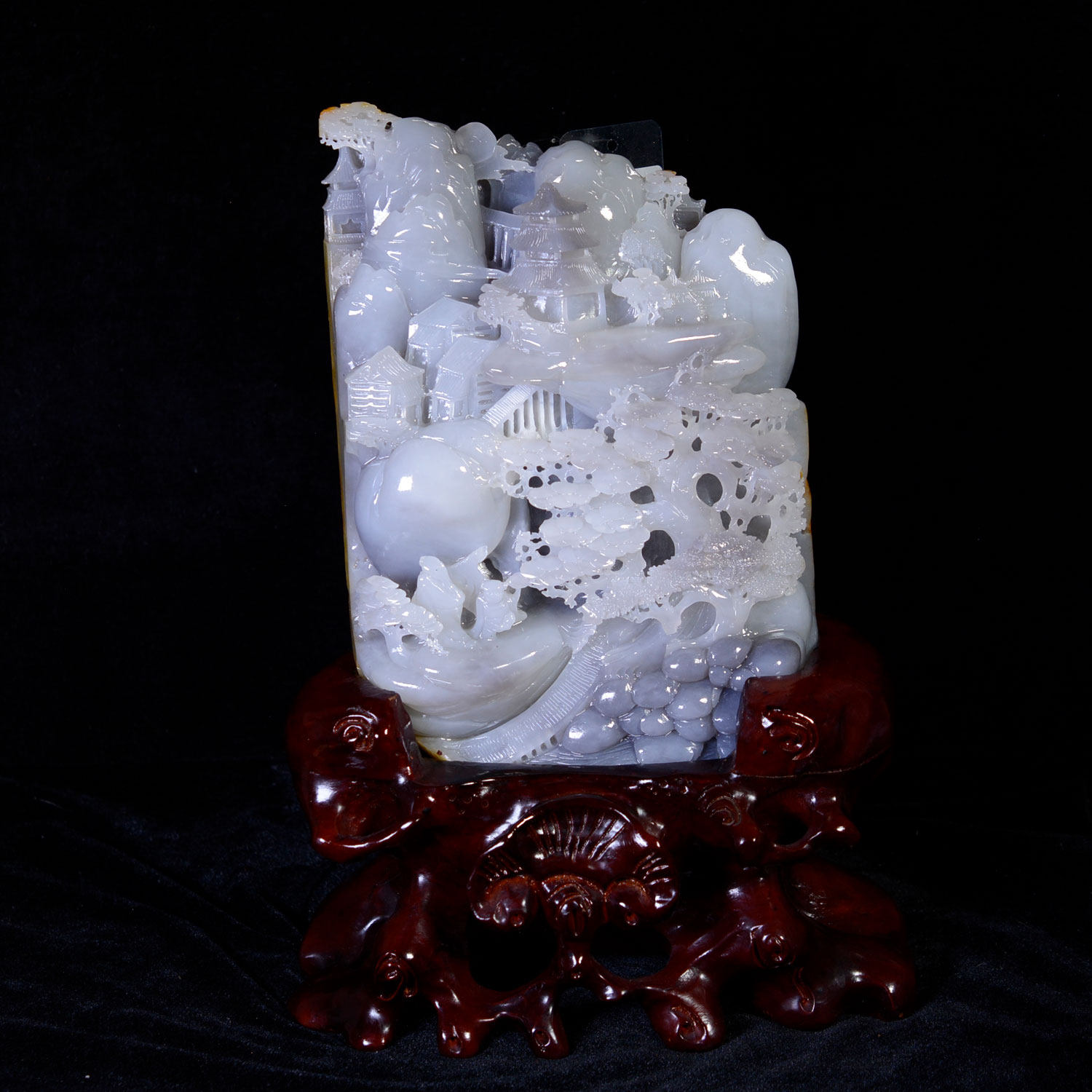 精雕工艺和田玉老坑一级白烟紫高冰高油细腻温润老少同乐摆件2459