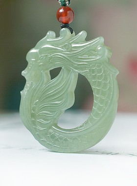 亏爆啦中式复古和田玉高冰湖水绿玉质干净精雕细琢双面龙鱼D15606