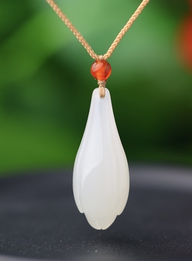 保真天然和田玉玉兰花长款气质雅致温柔时尚国风新中式挂件15938