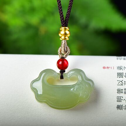 男女款和田玉青老坑海料高冰意境晴水祥云锁吉祥如意锁吊坠D15250