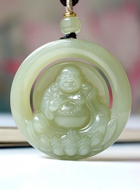 佩戴级和田玉青海料高冰晴水色高脂油润《吉祥福佛》挂件15610#