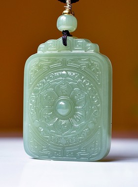 佩戴级精品和田玉青海老熟料冰种湖水青油润细腻仿古福牌子C15439