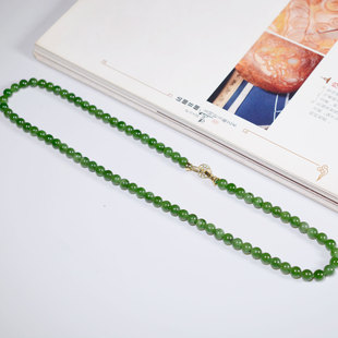 亏嘛啦和田玉碧玉项链冰底菠菜绿玉质细腻油润80颗卡6mm项链手链