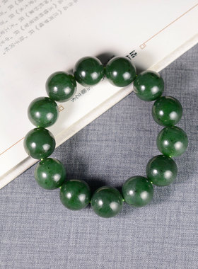 佩戴级精品和田玉碧玉菠菜绿高冰高油细腻圆珠卡16mm男女款手链JS