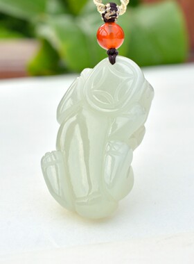 天然和田玉霸王貔貅吊坠男女项坠青玉皮丘玉石挂件玉坠玉佩15799