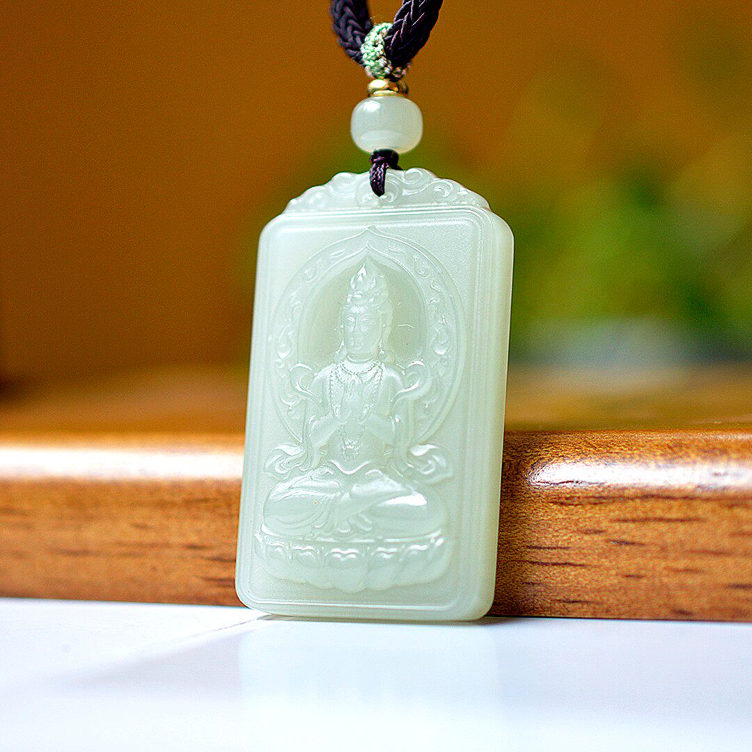 亏啦和田玉青海老坑钢板料冰种湖水青细腻油润干净观音牌子D15287