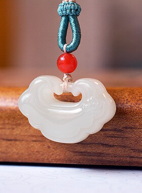 惊呆啦天然和田玉青海料老坑羊脂白玉细润油冰白《如意锁》15568#