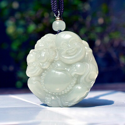 放巨漏和田玉青海老熟料高冰晴水色玉质干净精雕细琢佛吊坠C15462