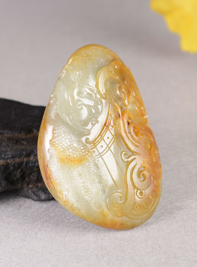 爆火孤品和田玉籽料雕工精湛皮色柔美肉质紧致细腻仿古龙把件SX