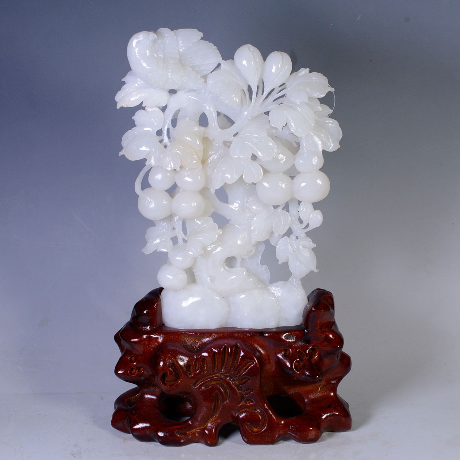 收藏级精雕刻和田玉羊脂玉一级白温润细腻无结构花开富贵摆件5318
